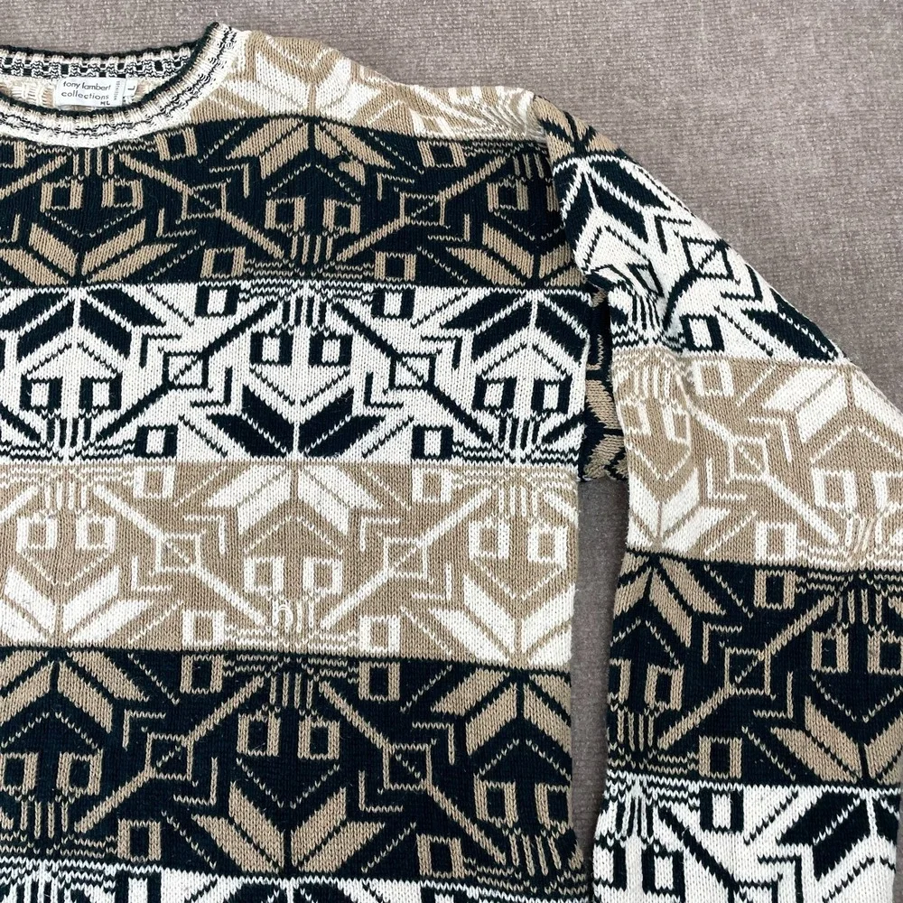 Vtg Tony Lambert Collections Sweater Mens Large Multicolor Geometric Chunky Knit